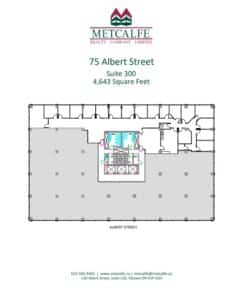Floor plan of Metcalfe Realty at 75 Albert Street, Suite 300, Ottawa, 4,643 square feet, with contact information provided.